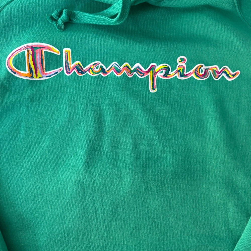 Champion Hoodie NWT Women 1X Green Colorful Script Logo Fleece Outdoor Pullover - Picture 6 of 11